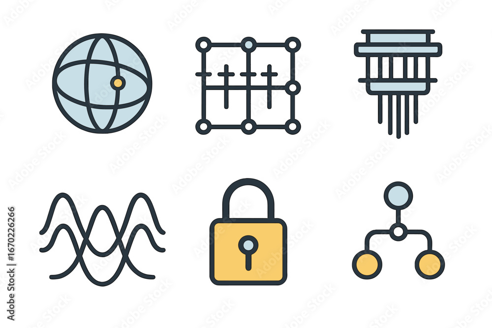 Poster tech symbols illustration for digital security and data