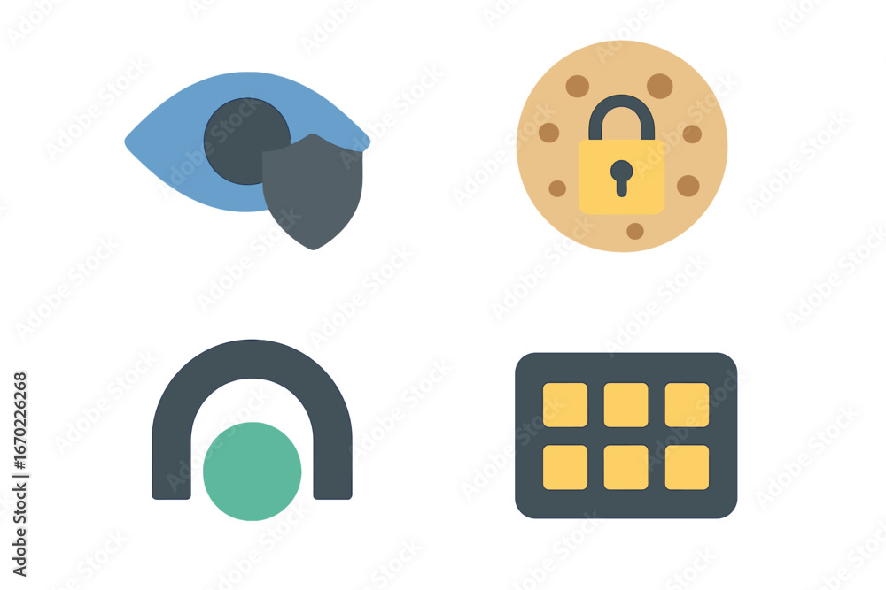Poster digital security icons representing privacy and protection concepts