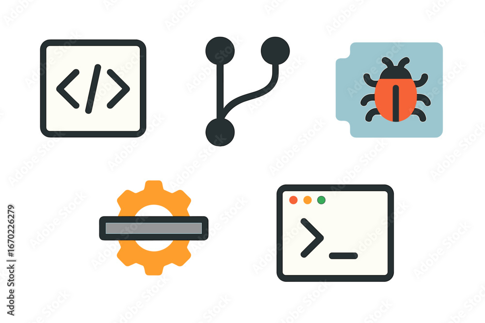 Poster vector art of coding symbols and tools in a digital space