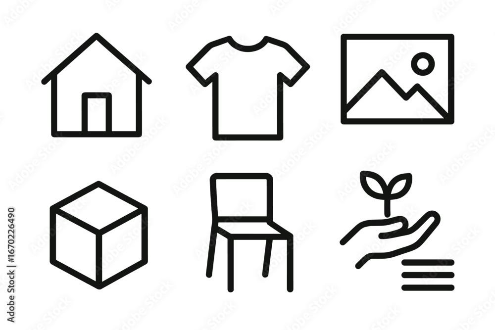 Aufkleber vector illustration of simple home objects arranged in grid layout