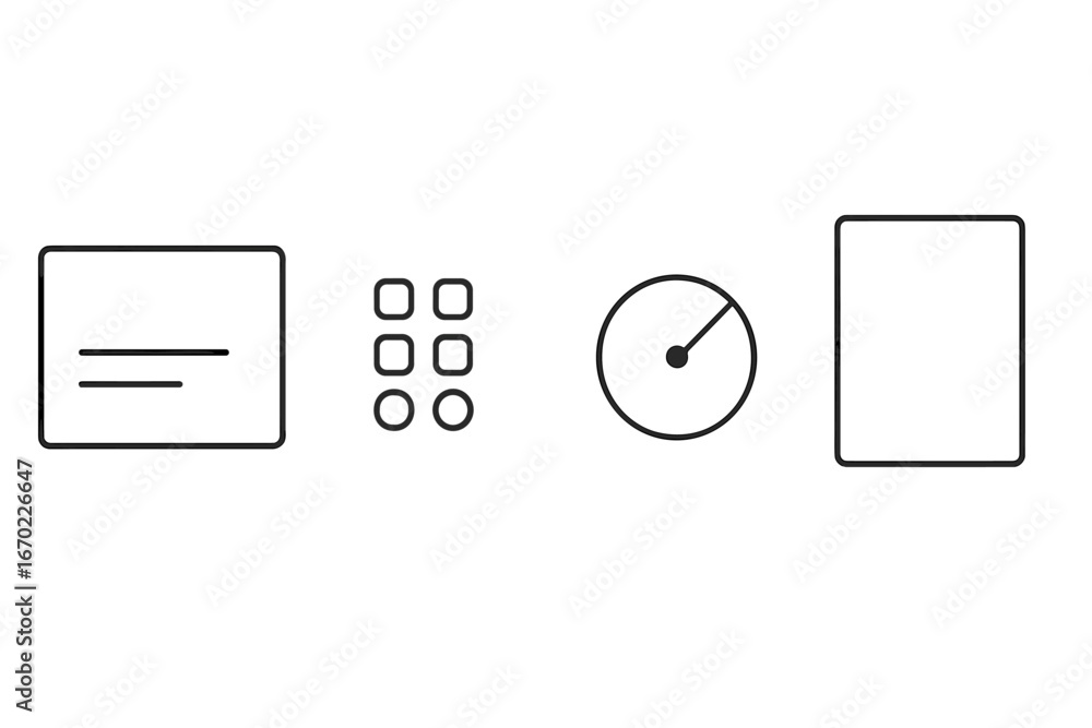 Poster vector outline icon set features various design elements for user interface applications and graphic
