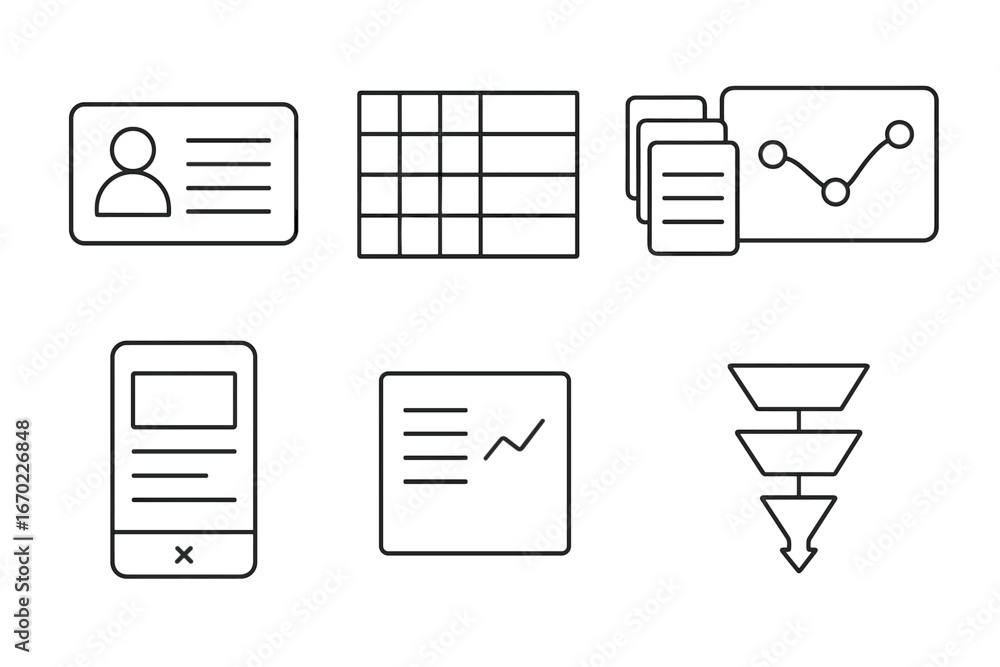 Poster vector outline icon set showcasing various design elements for digital interfaces and data represent