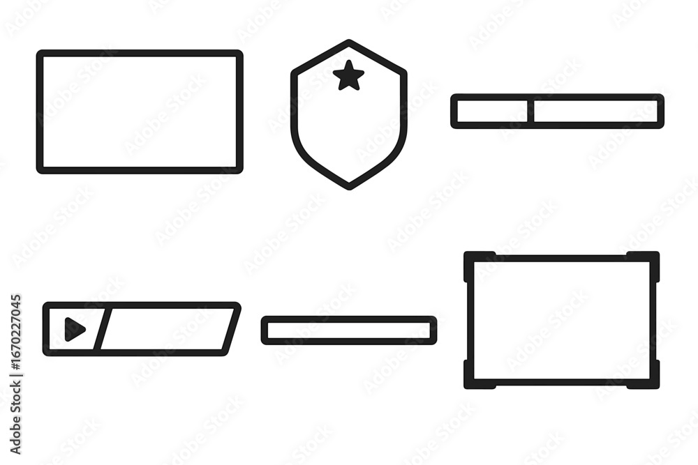 Aufkleber vector outline icons for user interface elements including buttons, shields, and containers for digi