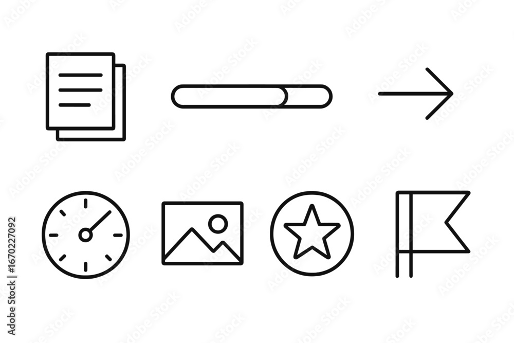 Poster vector outline icon set showcasing various activity indicators and functional symbols for design pur