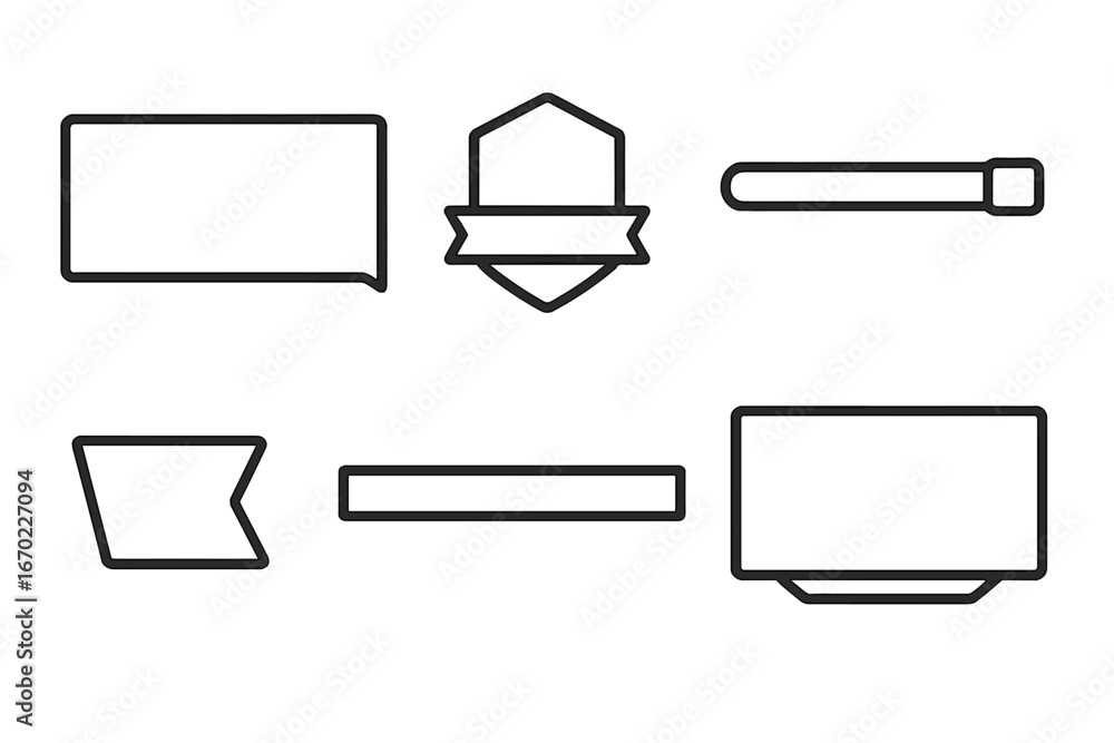 Aufkleber vector outline icon set featuring simple shapes for modern designs in various formats and styles