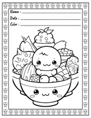 Bold and Easy Cute Kawaii Coloring Pages Book for Adults and Kid. High resolution (300 DPI), Ready to print on standard 8.5x11-(A4) inch paper With (No Bleed), Black and White.Vector illustration