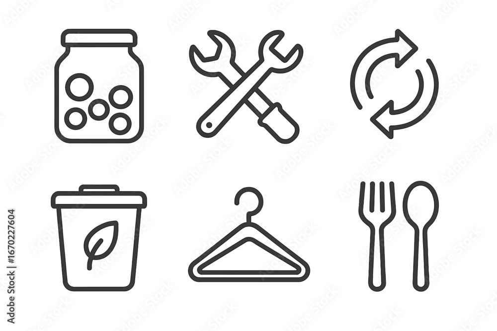 Poster vector outline icon set representing diverse activities and objects for daily use in various setting