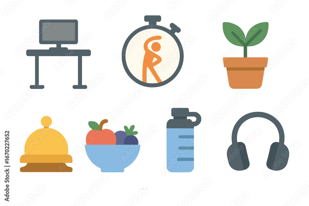 Poster vector outline icon set featuring diverse everyday objects and activities for design projects and pr