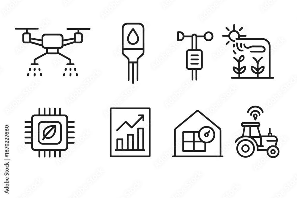 Aufkleber vector outline icon set showcasing agricultural technology and tools for modern farming practices an