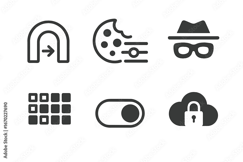 Aufkleber vector outline icon set featuring various designs for digital applications and user interfaces