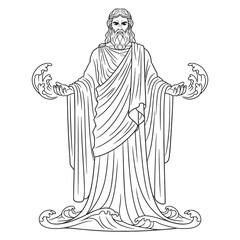 Artistic Sea God Oceanus Line Art – Oceanus Vector Illustration Refined Ancient Drawing – Oceanus Drawing – Line Art Drawing of Oceanus – Oceanus Icon – Greek God Vector