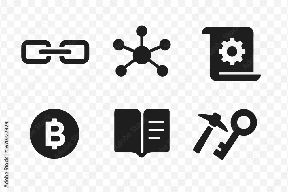 Poster vector outline icon set featuring technology and finance symbols for digital design projects