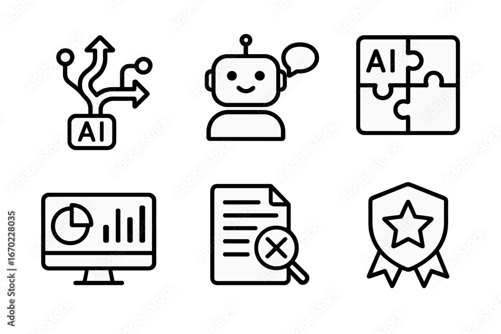 Poster vector outline icon set featuring artificial intelligence concepts and elements for digital design p