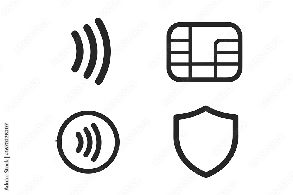 Poster vector icons of communication and security for tech use