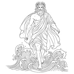 Stylized Oceanus Line Art – Oceanus Vector Illustration Artistic Ancient God Drawing – Oceanus Drawing – Line Art Drawing of Oceanus – Oceanus Icon – Greek God Vector