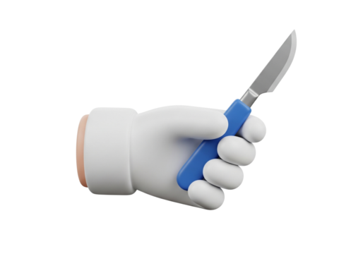 3D Cartoon Hand Holding Surgical Scalpel Icon for Medical Procedures and Precision
