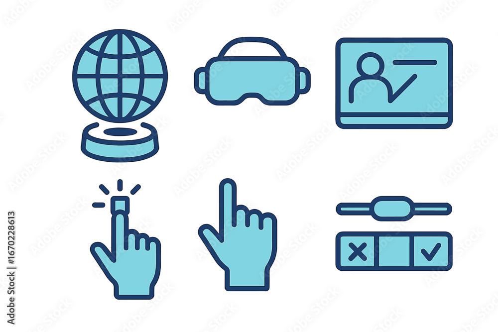 Aufkleber vector outline icon set representing digital technology, education, and interactive elements for lea