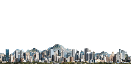 Expansive city mountaintop panorama under bright daylight