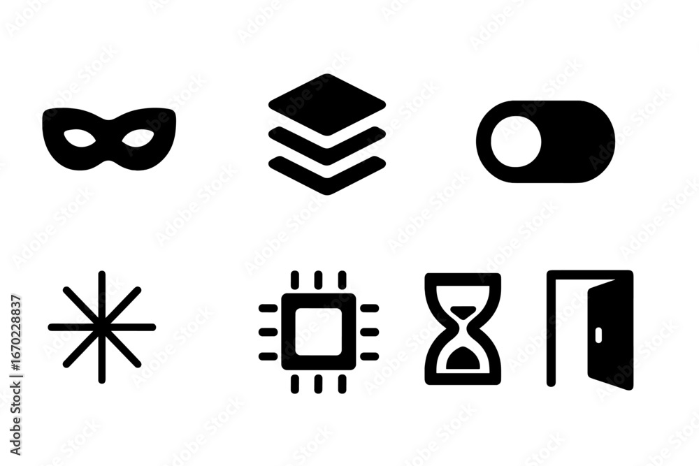 Poster vector outline icon set featuring various symbols for design and technology in a minimalistic style