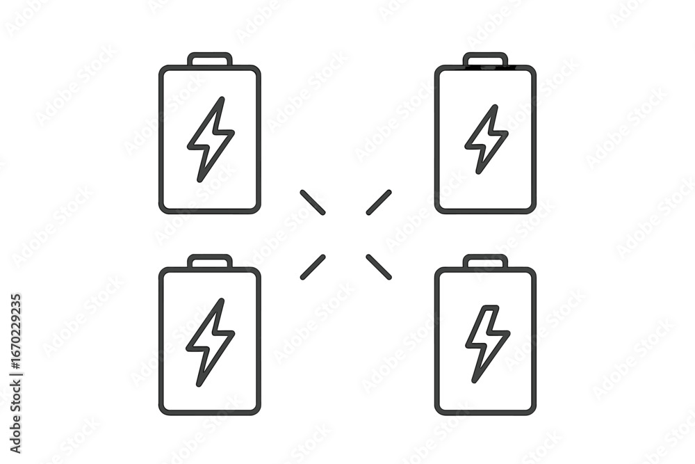 Aufkleber vector outline icon set showcasing battery symbols with energy indicators in a minimalist design for