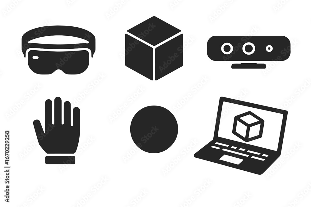Poster vector outline icon set featuring technology and interaction elements suitable for digital projects 
