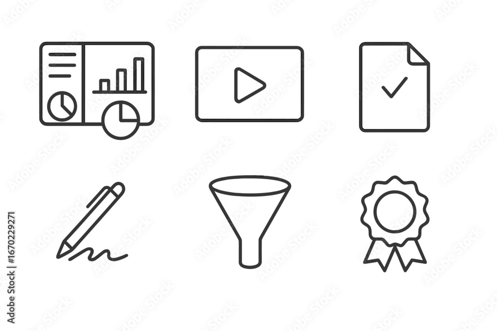 Aufkleber digital icons representing data analysis and quality assurance tasks