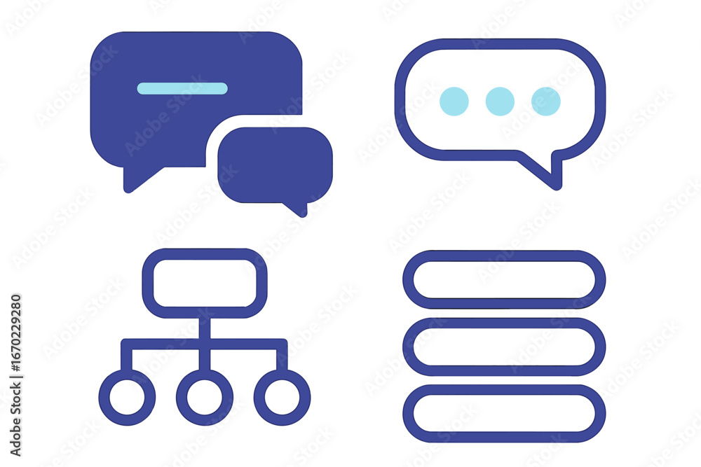 Poster vector outline icon set showcasing communication and organization symbols for digital applications i
