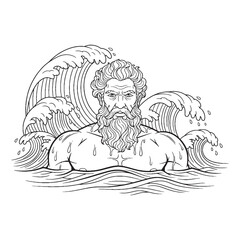 Ancient Oceanus Line Art – Oceanus Vector Outline Drawing with Symbolic Sea God Shape – Oceanus Drawing – Vector of Oceanus – Oceanus Outline – Greek God Lineart