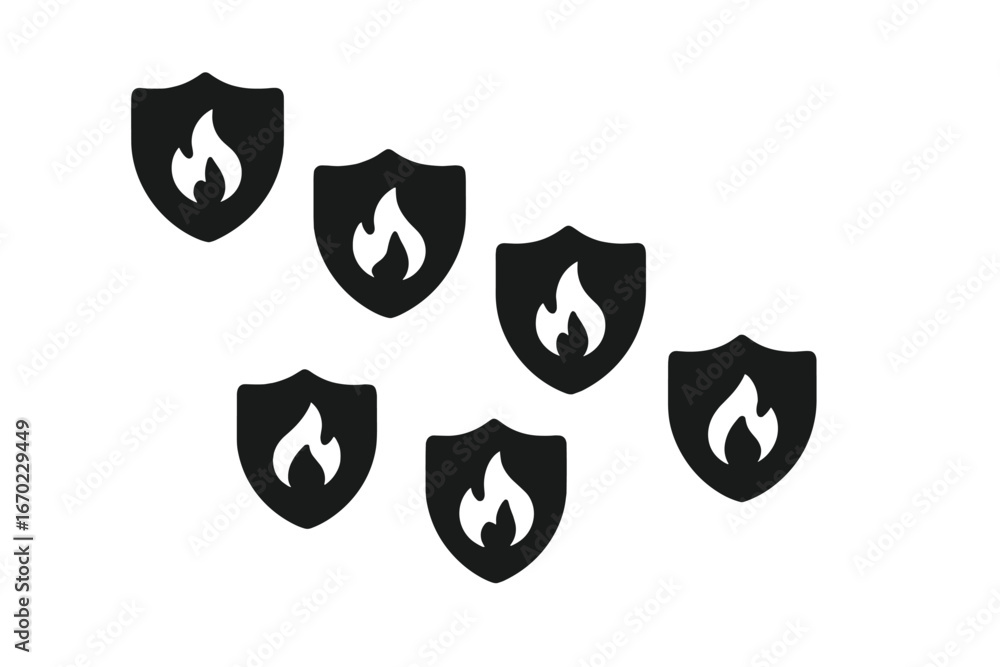 Aufkleber vector outline icon set featuring shield designs with flame symbols for various applications in grap