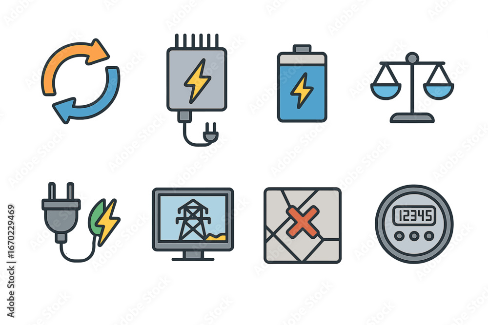 Poster energy management icons representing key concepts and tools