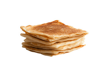 Stack of freshly made flatbreads on a white isolated background, perfect for culinary use or food presentation.