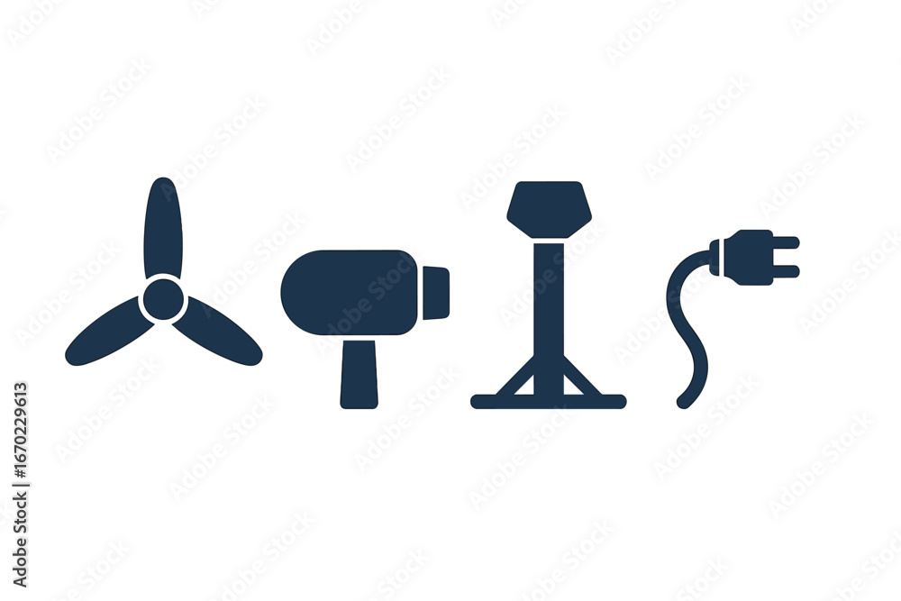 Fototapete vector outline icon set featuring energy sources and tools for power generation and usage