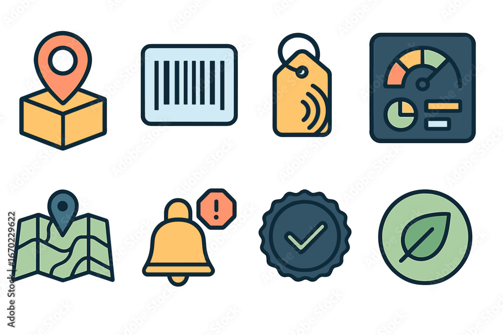 Poster vector illustration of various icons for location and data tracking