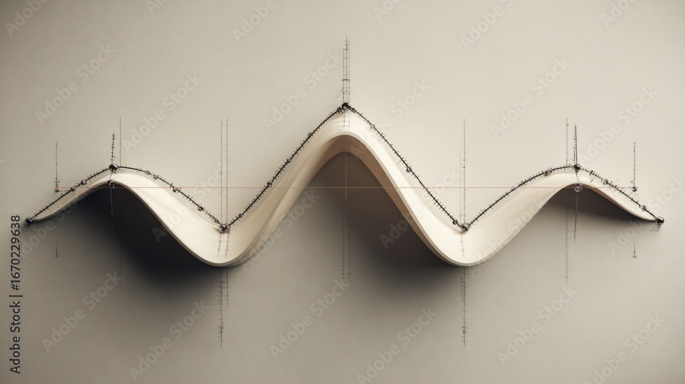 Poster curved wall with a line of lines representing fibonacci wave suppression probability dial icon conce