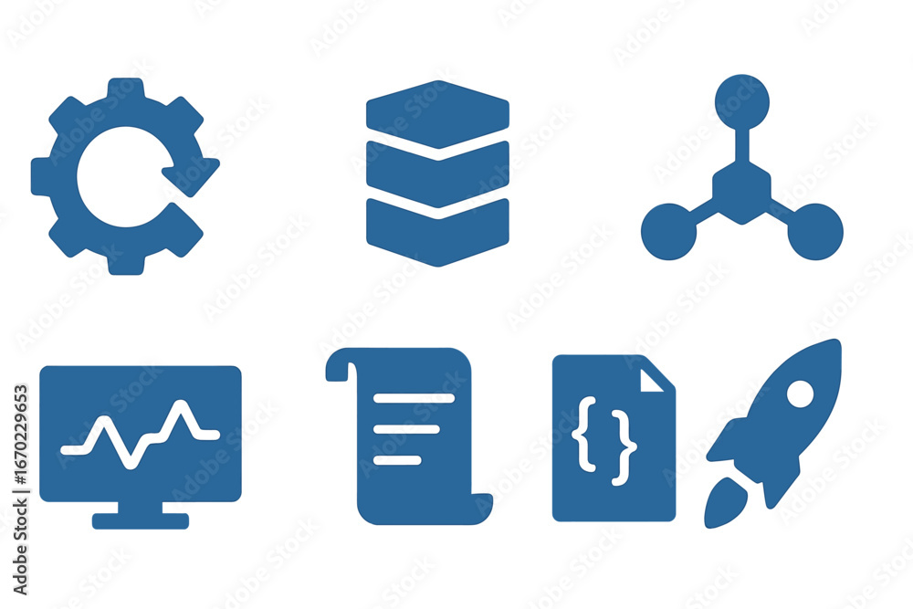 Poster vector outline icon set featuring technology and data concepts for design projects and digital appli