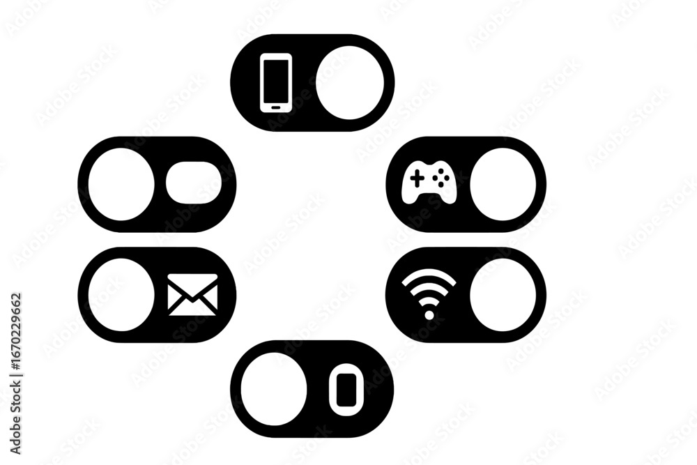 Poster vector outline icon set featuring toggle switches for different functionalities suitable for various