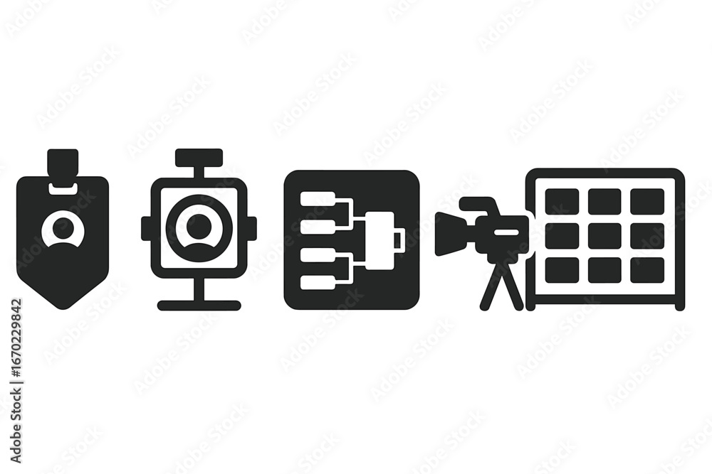 Poster vector outline icon set showcasing technology and electronics equipment for design and development
