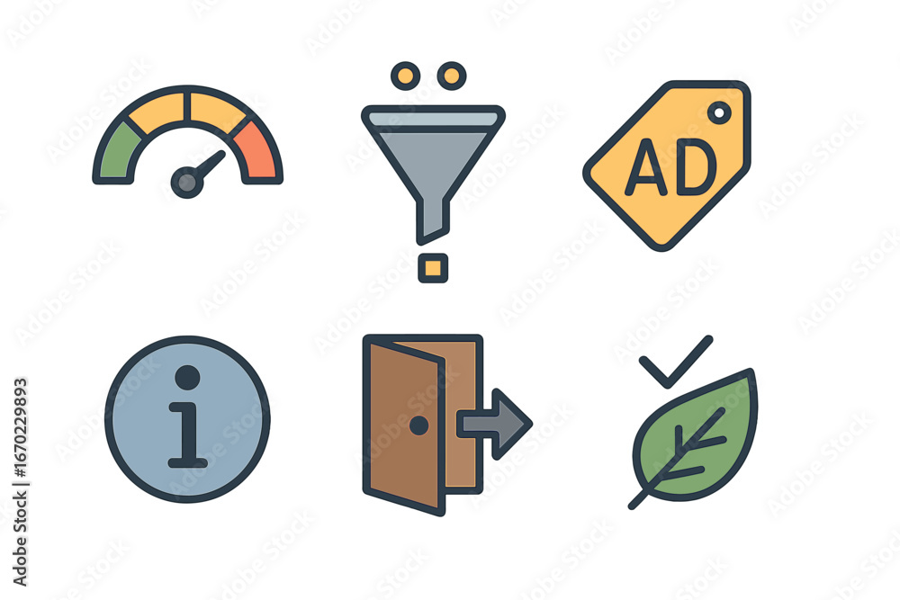 Poster colorful vector icons representing various concepts in isolation
