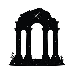  ancient ruined arch with moss covered columns glo