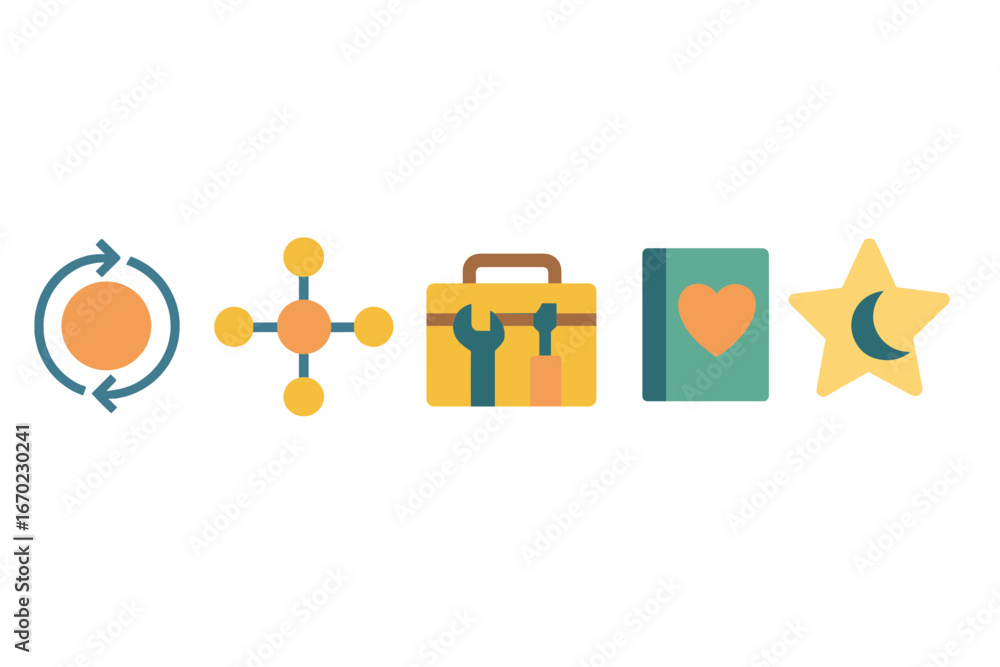 Poster colorful vector icons representing various concepts in modern design