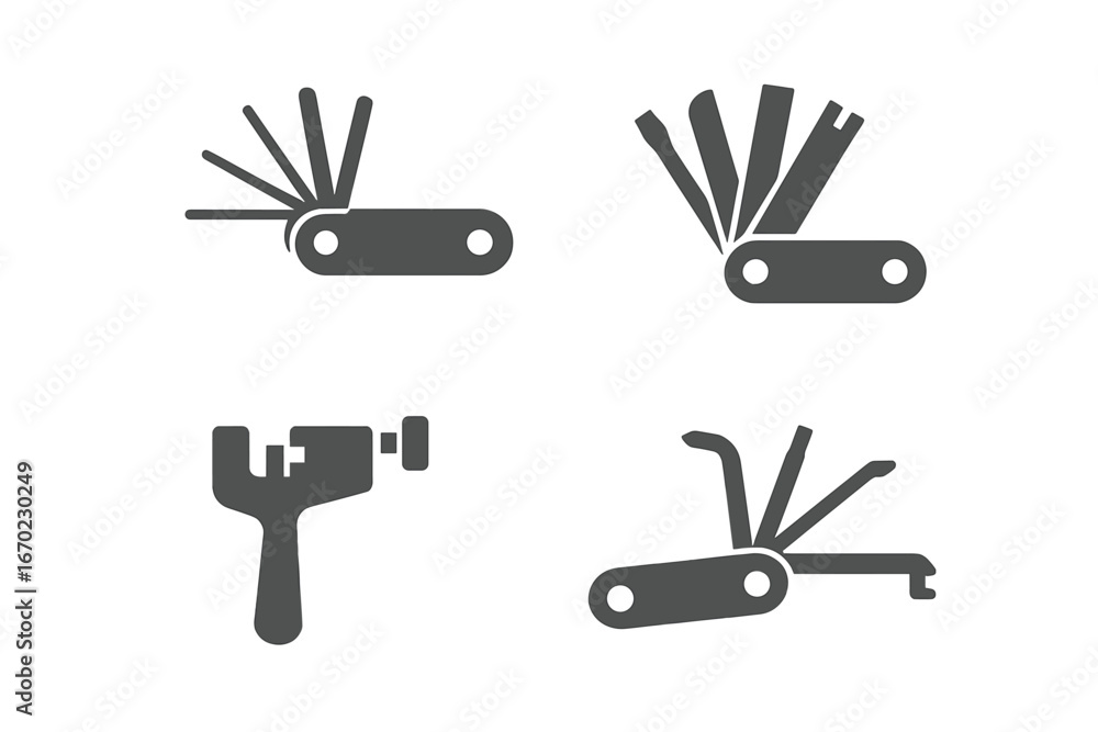 Aufkleber versatile vector outline icon set showcasing various tools for multifunctional use in design and ill