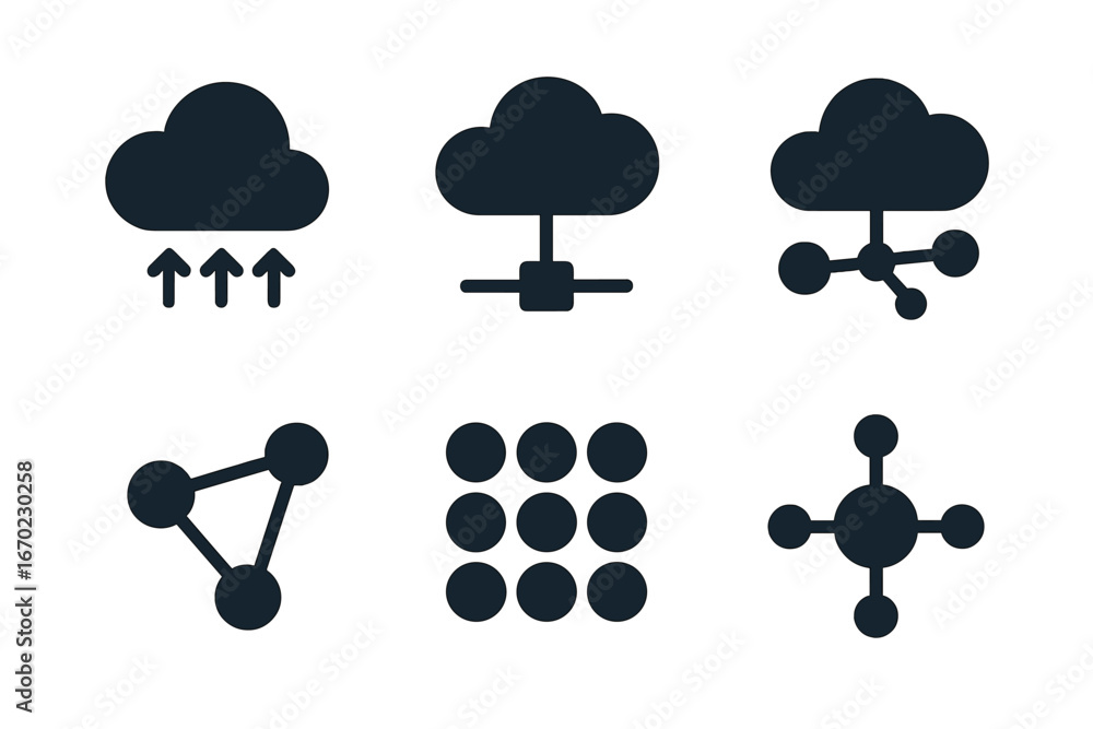 Poster network symbols and cloud computing vector illustration for design