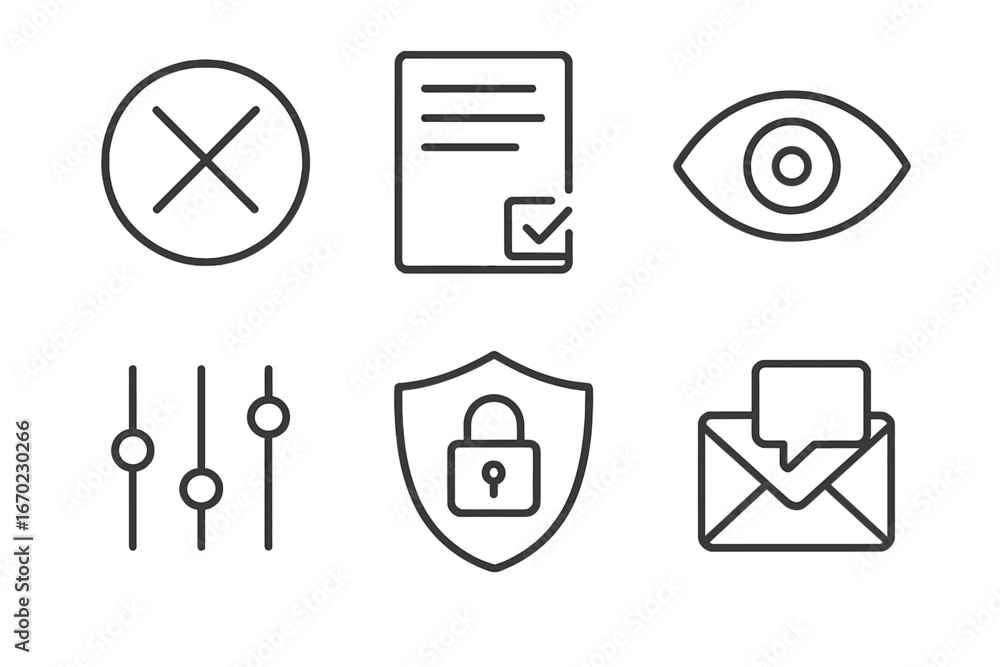 Poster vector icons collection for digital security and communication needs
