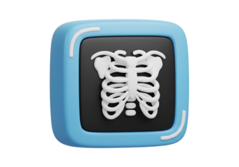3D Medical X-Ray Scan of Human Rib Cage. Diagnostic Imaging Icon for Healthcare Apps & Technology.