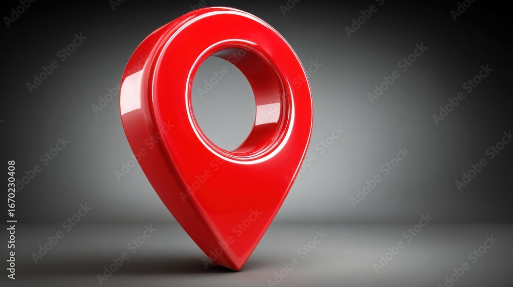 Poster red pin marker indicating a specific location on a map with clear and distinctive visual features