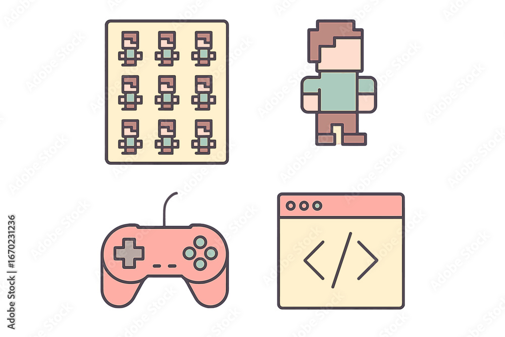 Poster vector illustration of game design elements in flat style