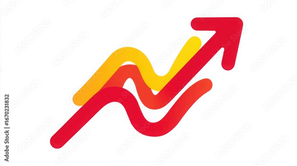 Poster bright red and yellow arrow symbolizing rising trends and positive movement in data and performance 