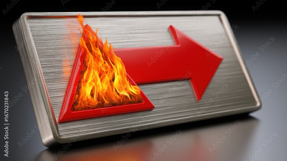 Poster dynamic image of fire with an arrow indicating heat index levels and temperature trends for analysis