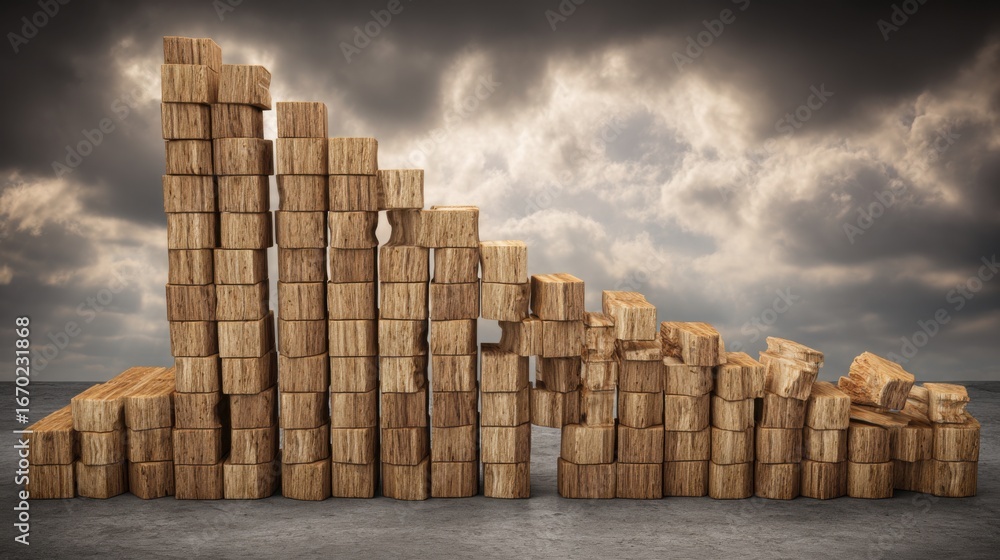 Poster stacked pile of wooden blocks representing support loss and aftermath planning in structural and des