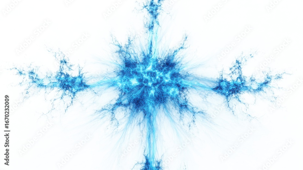 Poster blue cross composed of particles creating a unique visual representation of technology and digital c